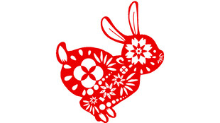 红色剪纸风可爱兔子图案