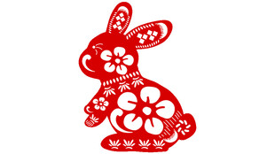 红色剪纸风可爱兔子图案