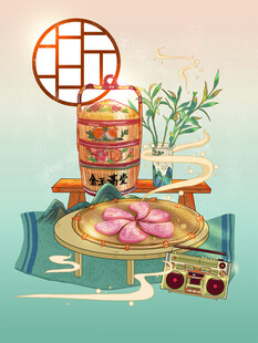 中式糕点竹榻旁的闲适时光