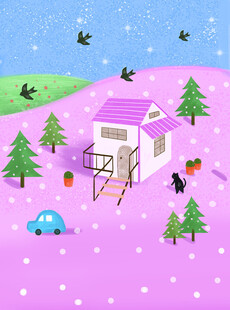 冬日梦幻小屋雪景图