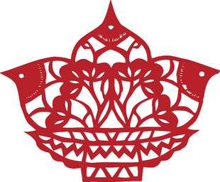 传统红色莲花剪纸图案