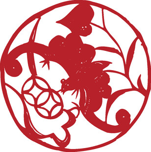 传统剪纸风圆形龙纹图案