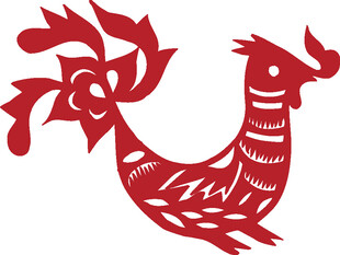 红色剪纸风公鸡图案