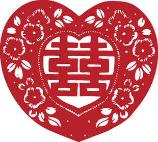 心形双喜剪纸图案