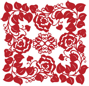 中式红色花卉剪纸图案