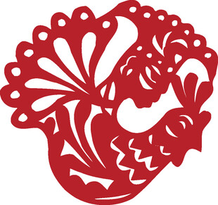 红色剪纸风公鸡图案