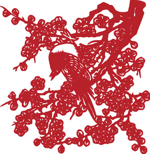 红梅栖鸟剪纸艺术作品
