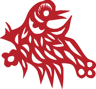 红色剪纸风灵动飞鸟图案