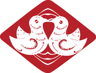 中式剪纸双鸟图案