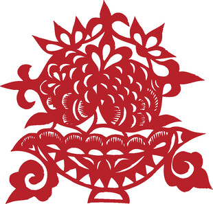 传统剪纸风石榴花瓶图案