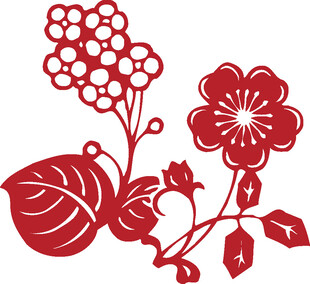 红色剪纸花卉图案