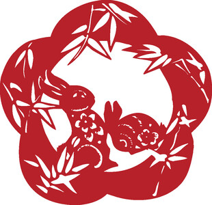 梅花间双兔剪纸艺术
