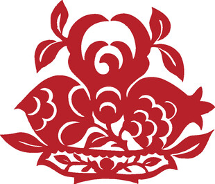 双鱼花卉剪纸图案