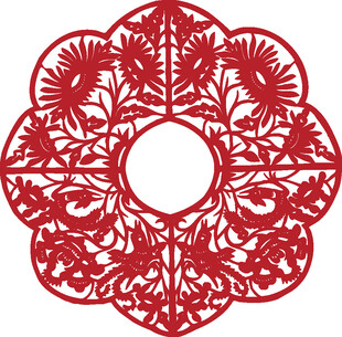 传统红色花卉剪纸图案