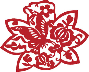 传统剪纸花卉蝴蝶图案
