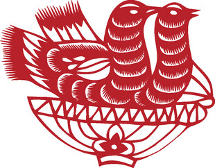 传统剪纸双鸟图案