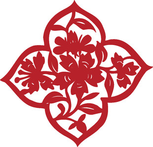 中式红色花卉剪纸图案