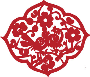 红色剪纸花鸟图案