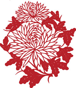 红色菊花剪纸图案
