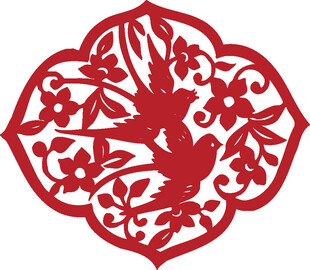 双鸟花卉剪纸图案