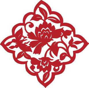 中式红色花卉剪纸图案
