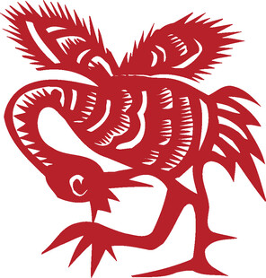 红色剪纸风展翅飞鸟图案