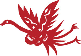 红色剪纸风飞翔神鸟
