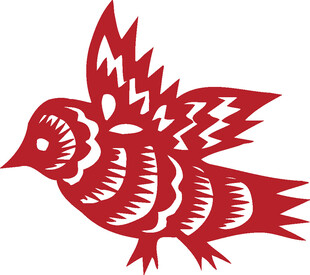 红色剪纸飞鸟图案