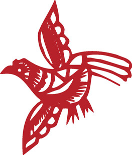 红色剪纸风飞鸟图案