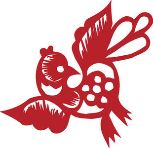 红色剪纸风飞翔小鸟