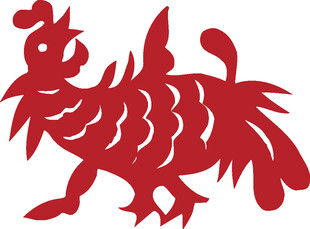 红色剪纸风公鸡图案