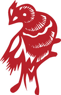 红色剪纸风站立小鸟图案