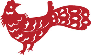 红色剪纸风公鸡图案