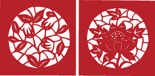 中式花卉剪纸图案