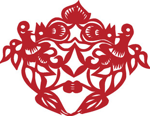 双鸟花卉剪纸艺术图案