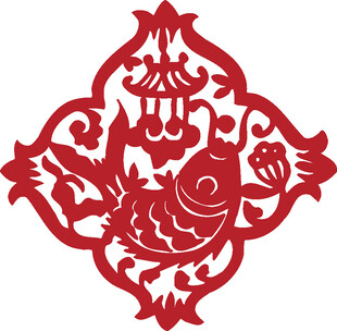 传统剪纸鱼纹装饰图案