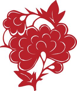 红色剪纸风花朵图案