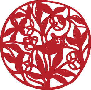 圆形熊猫花卉剪纸图案
