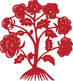 红色剪纸风花卉图案