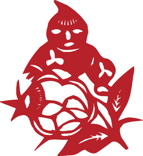 剪纸虎娃抱球图