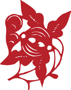 红色剪纸风花朵图案