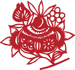 传统剪纸风的花卉果实图案