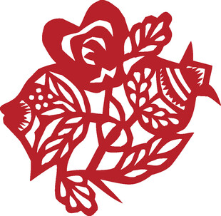 红色剪纸玫瑰花图案