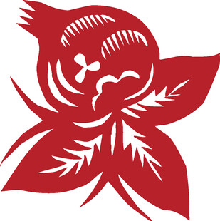 红色剪纸风花朵图案