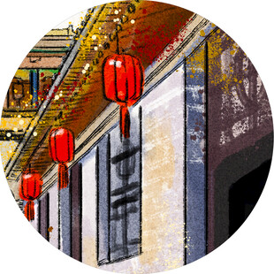古街红灯笼装点的中式建筑