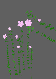 手绘粉色小花与绿色茎叶
