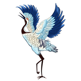 展翅蓝白仙鹤插画