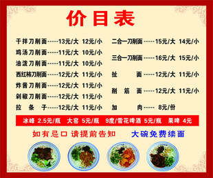 餐厅菜品价目表展示