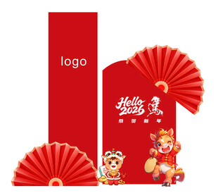 新年装饰立柱与喜庆元素