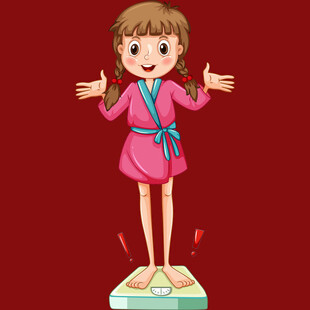 穿浴袍站在秤上的小女孩